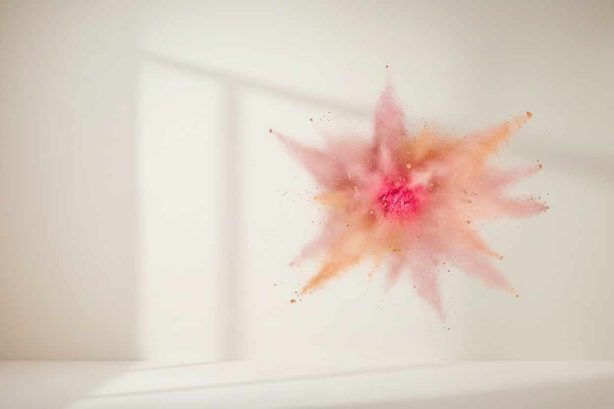 Bold studio background with right-positioned explosion